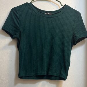 Tally Weijl Size M Dark Green Turquoise Ribbed Short Sleeve Crop Top